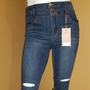 High waist 3 Button Stretch Ankle Skinny